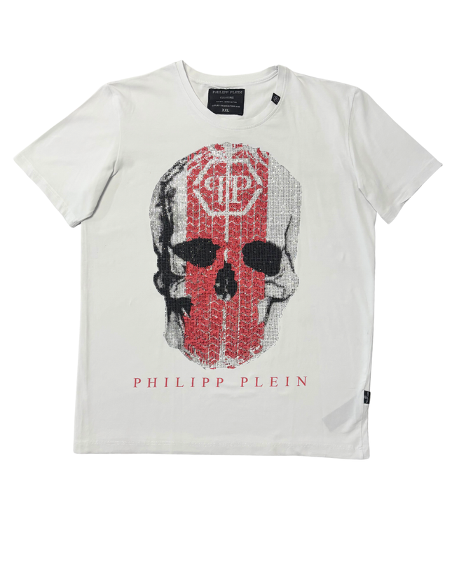 Philipp Plein Couture White Skull Crystal Studded Graphic T-Shirt - L