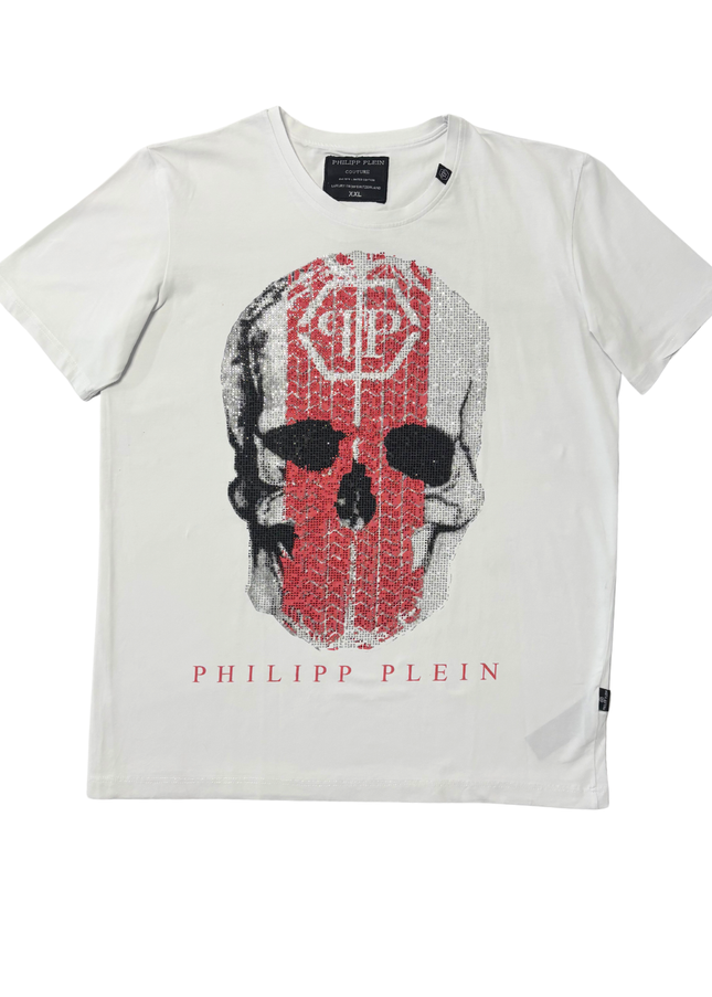 Philipp Plein Couture White Skull Crystal Studded Graphic T-Shirt - L