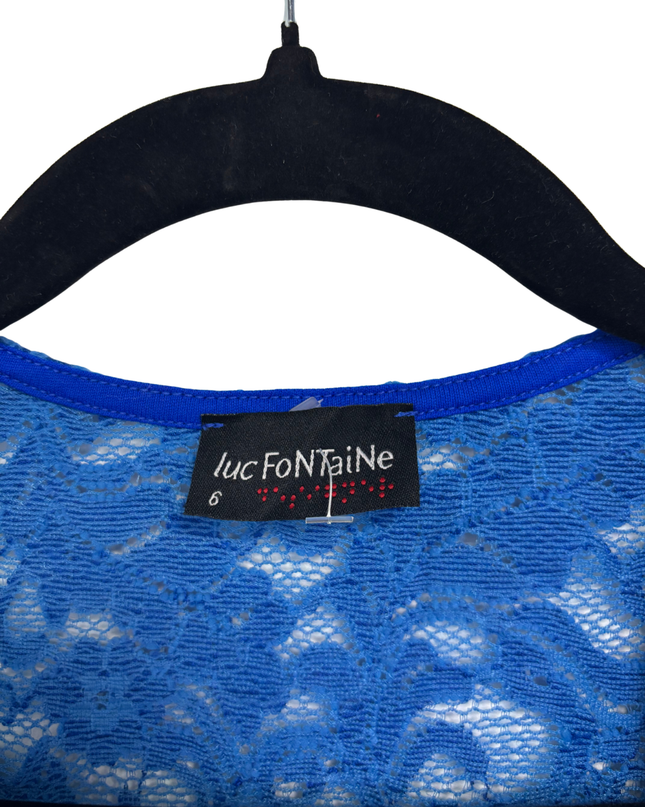 Luc Fontaine Royal Blue Floral Lace Cropped Bolero Jacket - XS