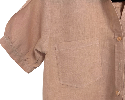 LNIN Dusty Rose Linen-Blend Cropped Camp Collar Shirt & Split-Hem Trousers Suit