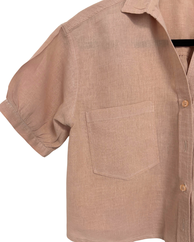 LNIN Dusty Rose Linen-Blend Cropped Camp Collar Shirt & Split-Hem Trousers Suit
