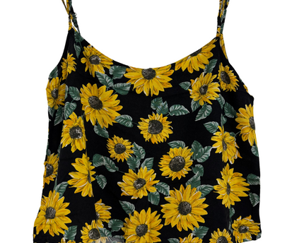 H&M Divided Sunflower Print Black Spaghetti Strap Cami Top - M