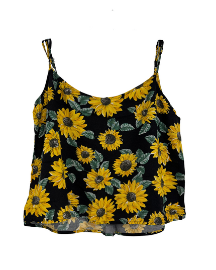H&M Divided Sunflower Print Black Spaghetti Strap Cami Top - M