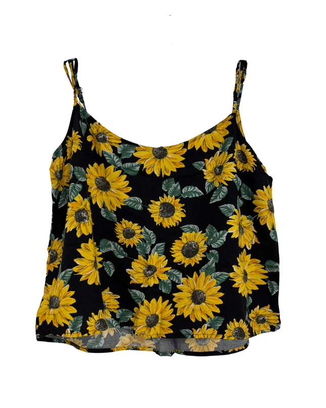 H&M Divided Sunflower Print Black Spaghetti Strap Cami Top - M
