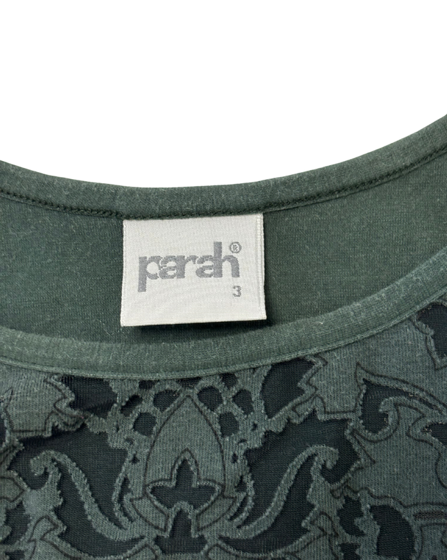 Parah Dark Olive Green Sheer Velvet Patterned Tank Top