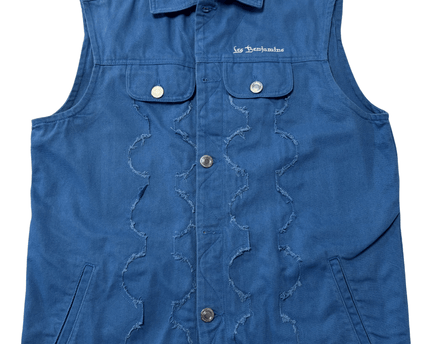 Les Benjamins Distressed Blue Denim Sleeveless Jacket