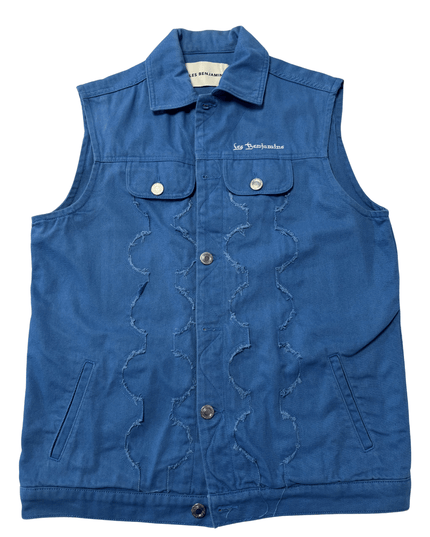 Les Benjamins Distressed Blue Denim Sleeveless Jacket