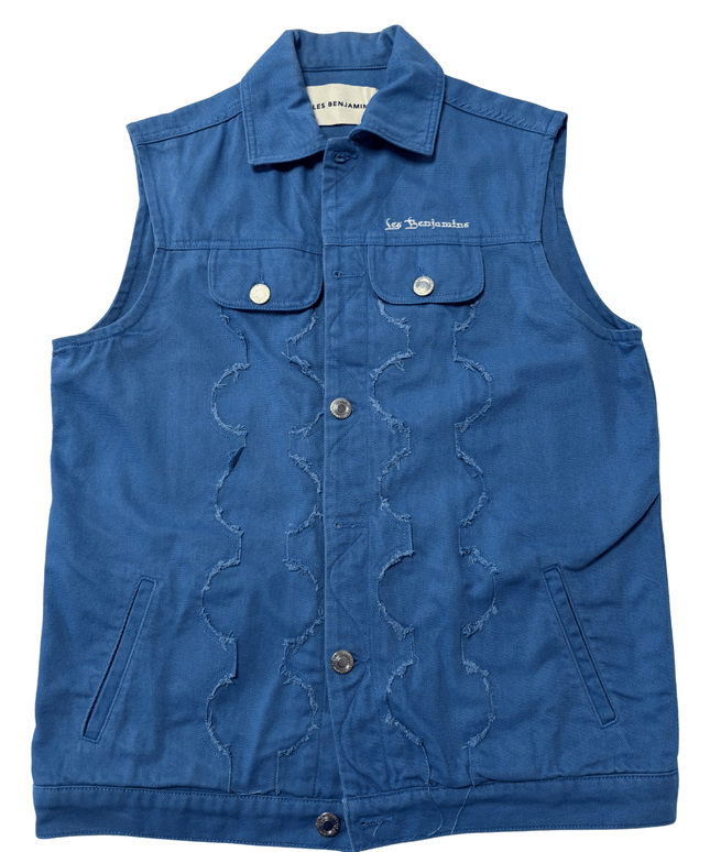 Les Benjamins Distressed Blue Denim Sleeveless Jacket