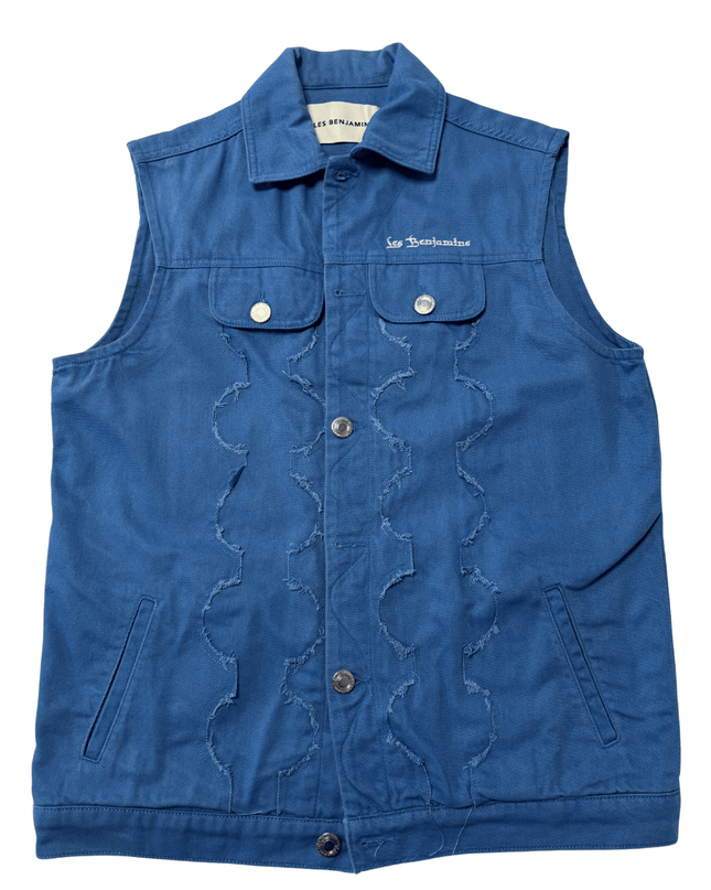 Les Benjamins Distressed Blue Denim Sleeveless Jacket