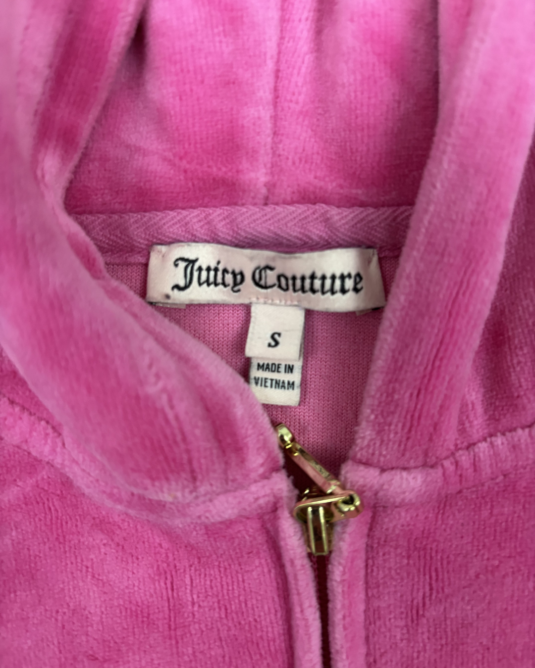 Juicy Couture Hot Pink Velour Studded Crest Zip-Up Hoodie - XS