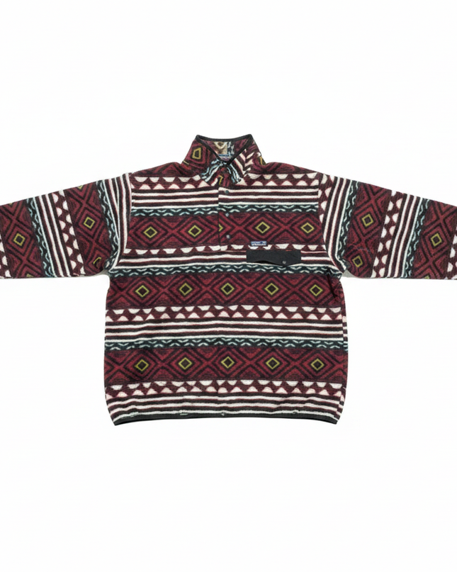 Patagonia Burgundy Geometric Pattern Synchilla Snap-T Fleece Pullover