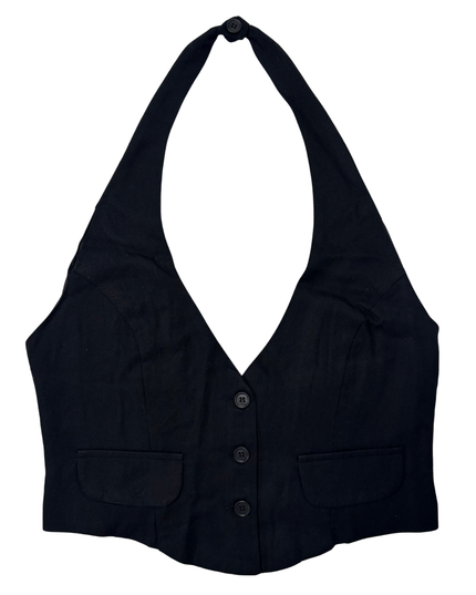 At Last Black Tailored Neck Waistcoat Halter Top - XS