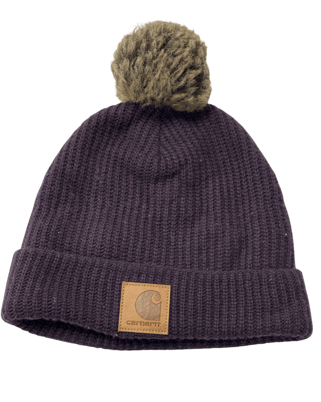 Carhartt Faux Fur Pom Dark Purple Knit Beanie