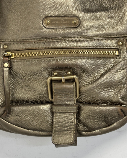 Michael Kors Metallic Bronze Leather Front Zip Pocket Slouchy Hobo Bag