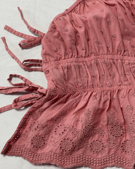 Forever 21 Dusty Rose Eyelet Ruffle Side-Tie Crop Top