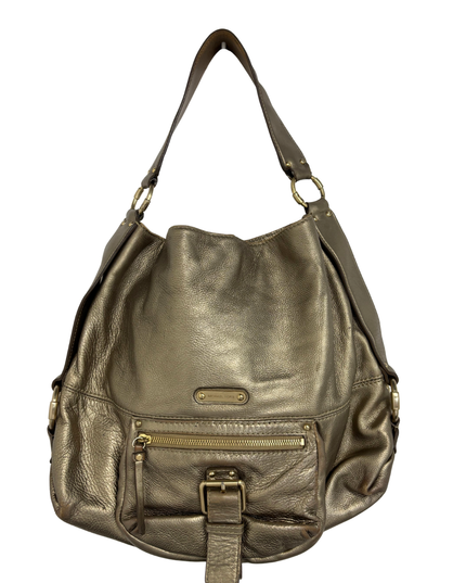 Michael Kors Metallic Bronze Leather Front Zip Pocket Slouchy Hobo Bag