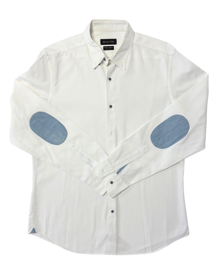Massimo Dutti White Textured with Blue Elbow Patches Shirt