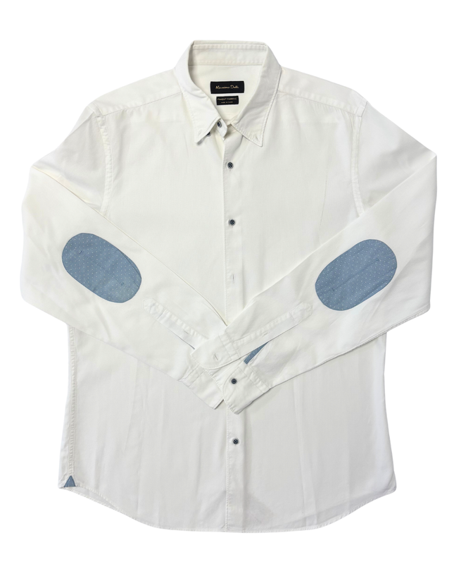 Massimo Dutti White Textured with Blue Elbow Patches Shirt