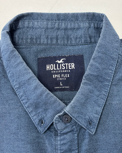 Hollister California Epic Flex Indigo Blue Stretch Shirt - L
