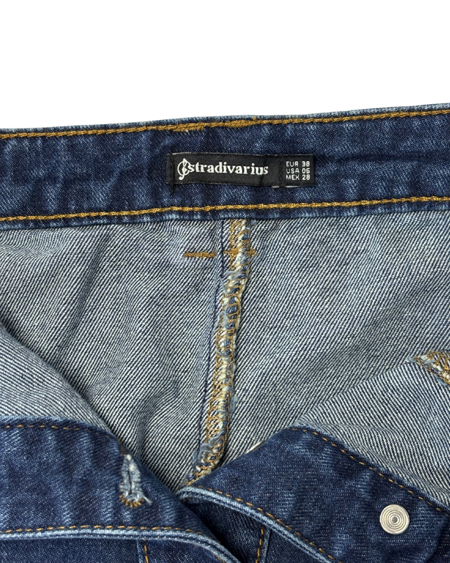 Stradivarius Denim Blue Wash Button-Front Mini Skirt - M | Waist: 30"