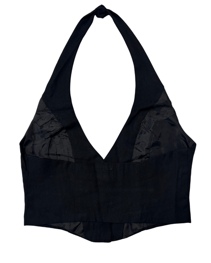 At Last Black Tailored Neck Waistcoat Halter Top - XS