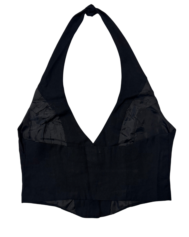At Last Black Tailored Neck Waistcoat Halter Top - XS