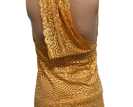 Vintage Orange Sheer Lace Plunging V-Neck Y2K Clubwear Halter Dress