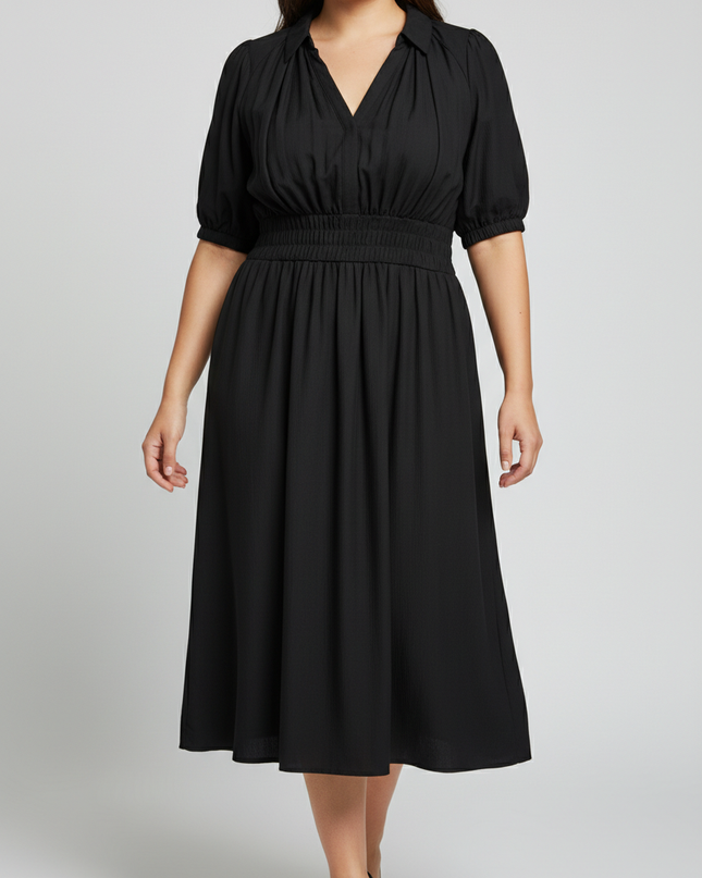 NEXT Black Collared Short Sleeve Midi Dress