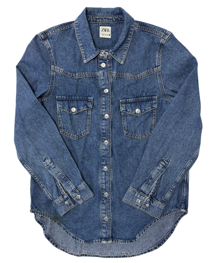 Zara Classic Blue Button-Up Denim Shirt
