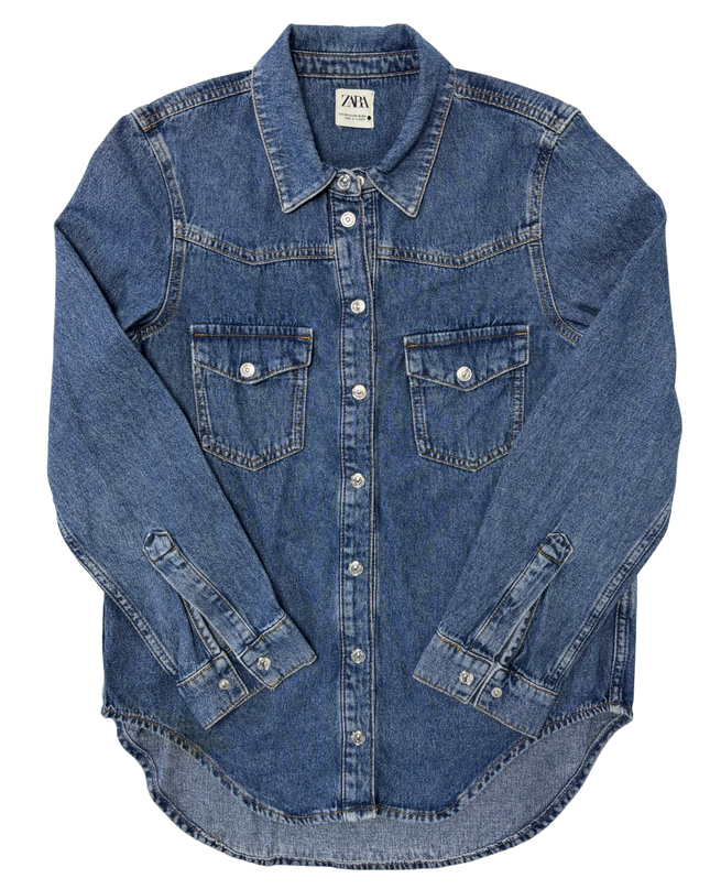 Zara Classic Blue Button-Up Denim Shirt