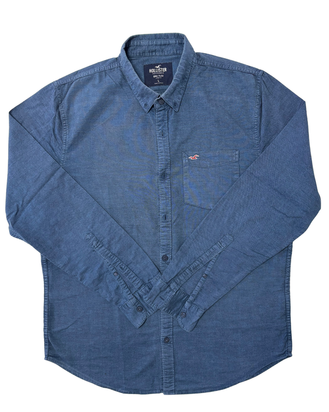 Hollister California Epic Flex Indigo Blue Stretch Shirt - L