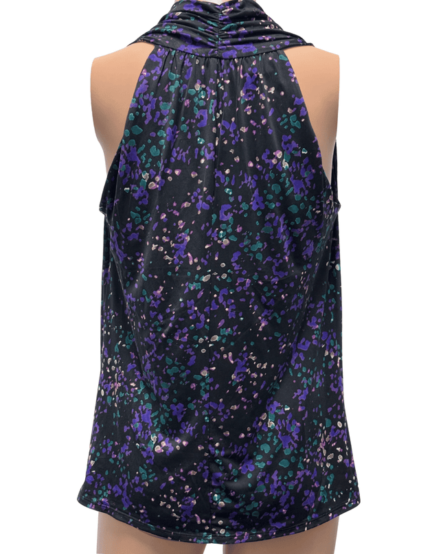 Guess Los Angeles Black Cowl Neck Sleeveless Printed Blouse