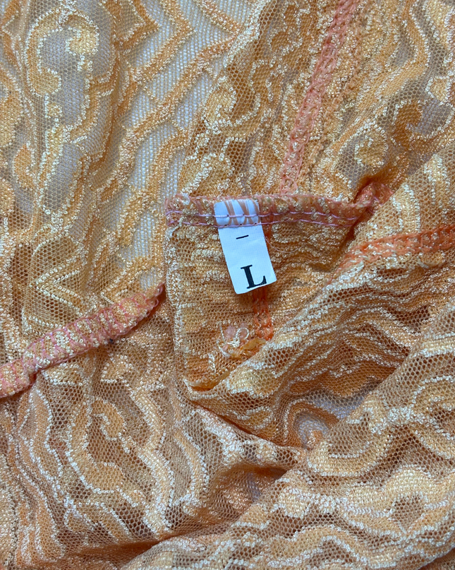 Vintage Orange Sheer Lace Plunging V-Neck Y2K Clubwear Halter Dress