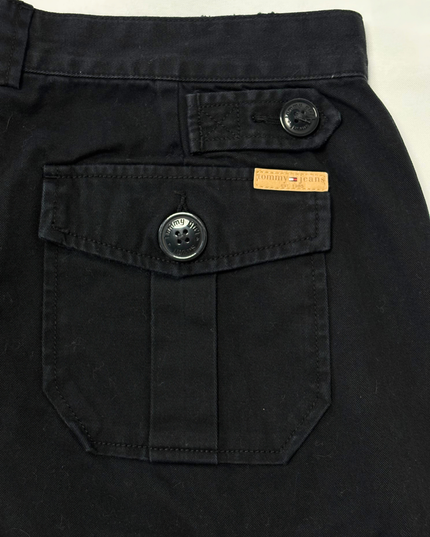 Tommy Jeans Y2K Black Wide Leg Adjustable Button Cuff Cargo Pants