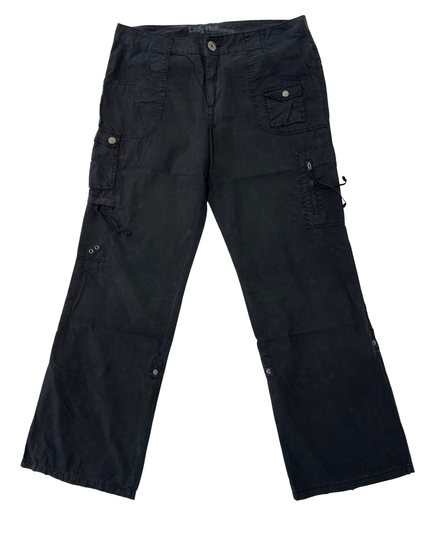 Lady Hathaway Utility Black Cotton Cargo Pants - XXL | Waist: 36"