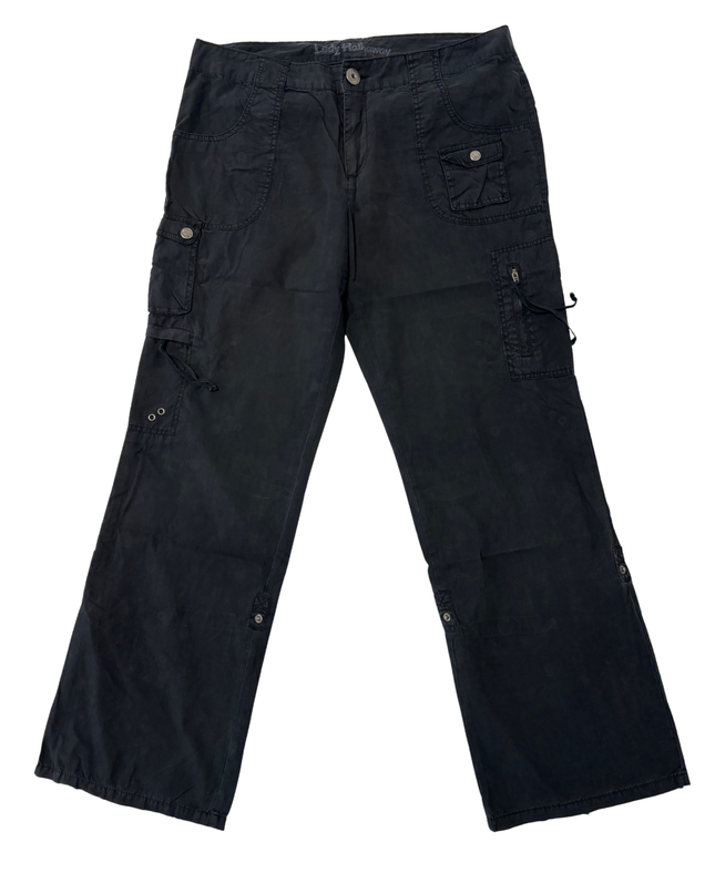 Lady Hathaway Utility Black Cotton Cargo Pants - XXL | Waist: 36"