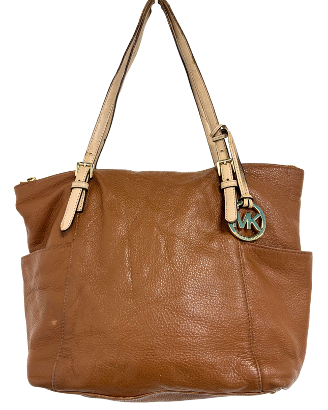 Michael Kors Brown Pebbled Leather Contrast Straps & Gold Hardware Tote Bag
