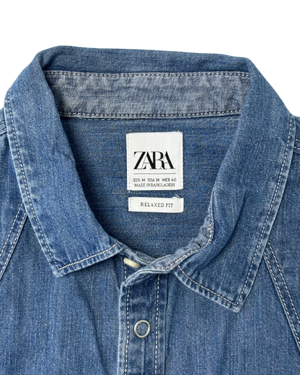 Zara Relaxed Fit Blue Denim Button-Up Shirt
