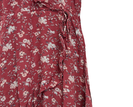 American Eagle Outfitters Floral in Rosewood Ruffle Wrap Dress