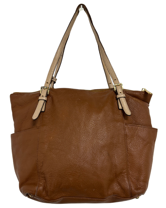 Michael Kors Brown Pebbled Leather Contrast Straps & Gold Hardware Tote Bag