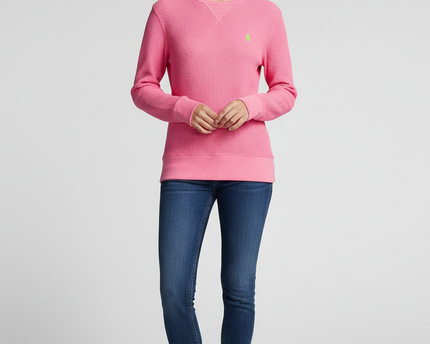 Polo Ralph Lauren Pink Waffle Knit Crewneck Sweatshirt