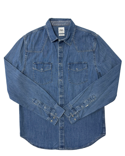 Zara Relaxed Fit Blue Denim Button-Up Shirt