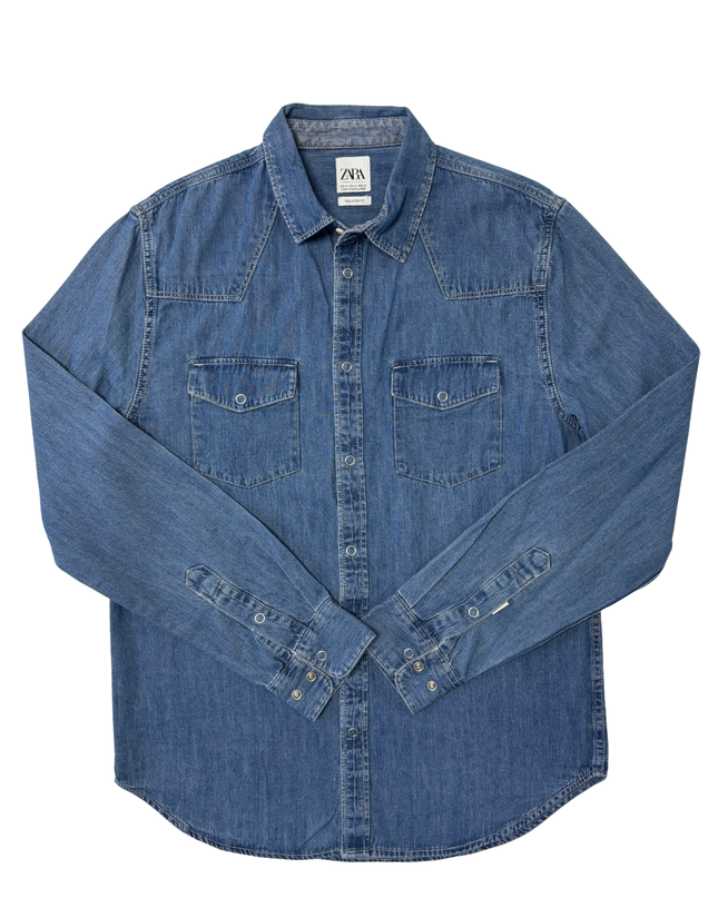 Zara Relaxed Fit Blue Denim Button-Up Shirt