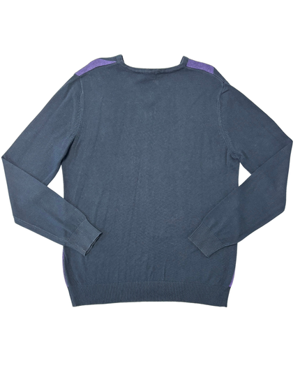 Burberry Brit Navy & Purple Argyle V-Neck Wool Sweater
