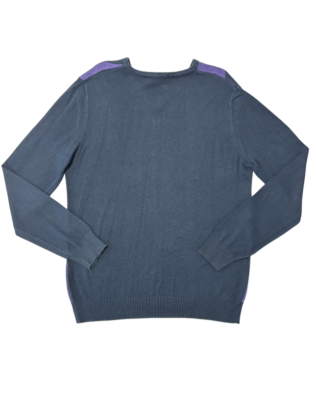 Burberry Brit Navy & Purple Argyle V-Neck Wool Sweater