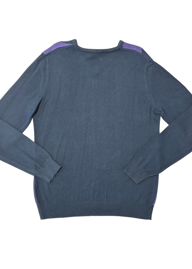 Burberry Brit Navy & Purple Argyle V-Neck Wool Sweater