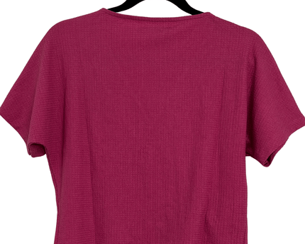 ZARA Pink Ribbed Short Sleeve Drawstring Hem V-Neck Crop Top