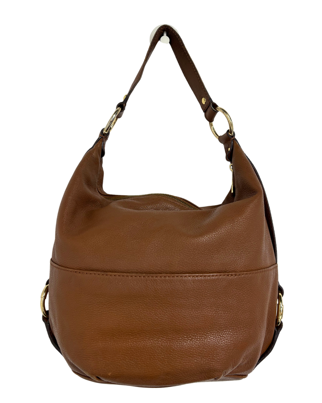 Michael Kors Brown Pebbled Leather Fulton Large MK Logo Slouchy Hobo Bag