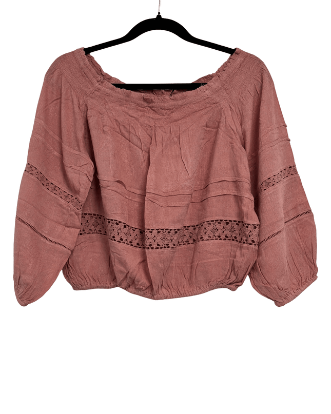 Aéropostale Blush Pink Lace-Panel Off-Shoulder Peasant Top
