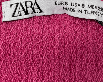 ZARA Pink Ribbed Short Sleeve Drawstring Hem V-Neck Crop Top